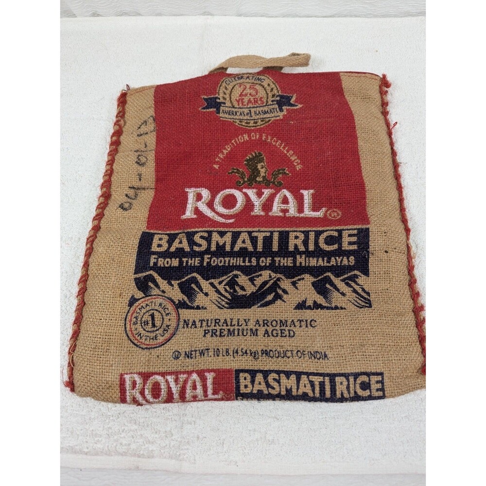 Royal Basmati Rice - Large Tote Bag Red/Beige/Blue Logo Pattern